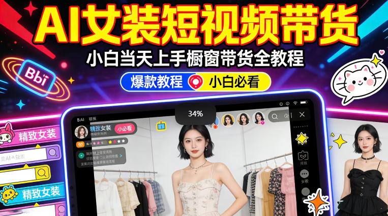AI女装短视频橱窗带货：小白零门槛当天上手，高佣金爆款轻松賺！-玩备项目资源网